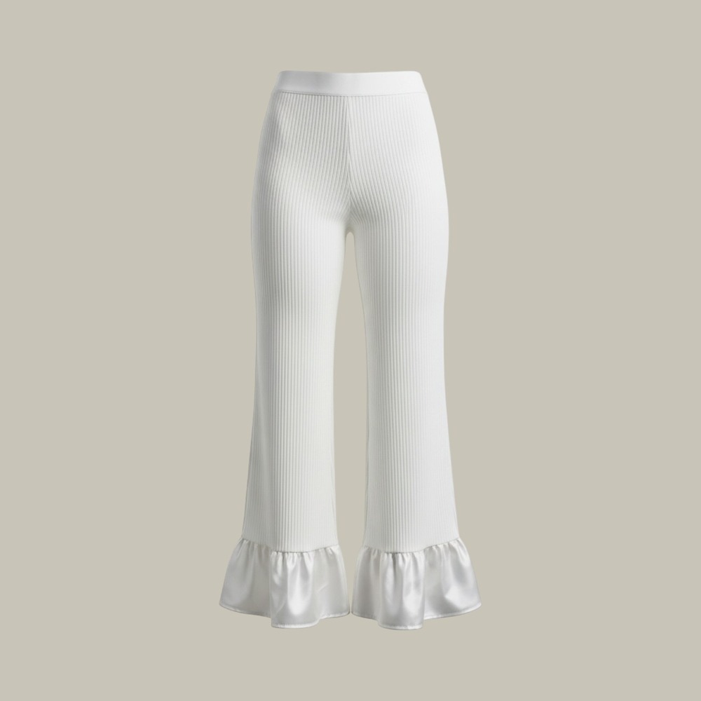 Boutique White Heavyweight Ribbed Bell Bottom Pants Satin Flare Stretch Size S